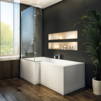 Trojan Elite L-Shaped Square Shower Bath 1675mm x 700mm/850mm with Front Panel and Screen | Product Image