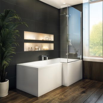 Trojan Elite L-Shaped Square Shower Bath 1675mm x 700mm/850mm with Front Panel and Screen | Product Image