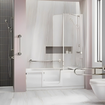 Trojan Style Rectangular Single Ended Easy Access Bath with Screen, Bath Panels and Seat 1700mm x 750mm - Left Handed | Product Image