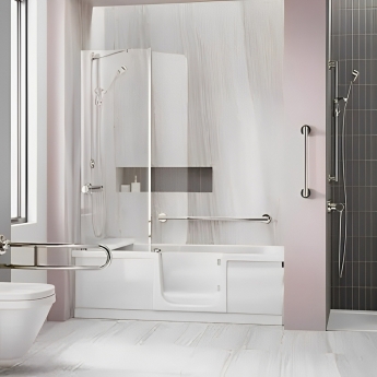 Trojan Style Rectangular Single Ended Easy Access Bath with Screen, Bath Panels and Seat 1700mm x 750mm - Right Handed | Product Image