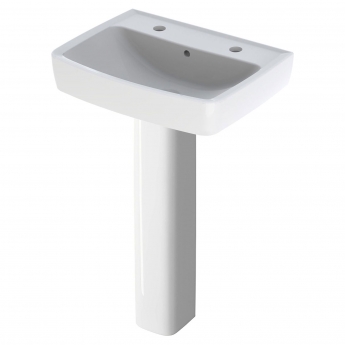 Twyford Alcona Basin and Full Pedestal 600mm Wide - 2 Tap Hole