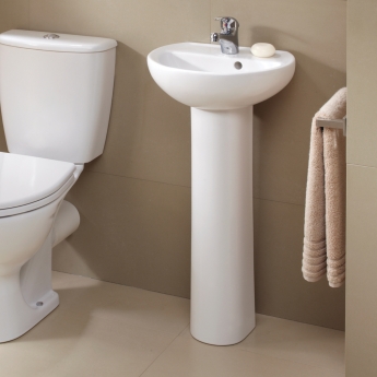 Twyford Alcona Handrinse Basin & Full Pedestal 400mm Wide 1 Tap Hole | Product Image