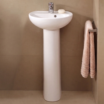 Twyford Alcona Handrinse Basin & Full Pedestal 400mm Wide 1 Tap Hole | Product Image