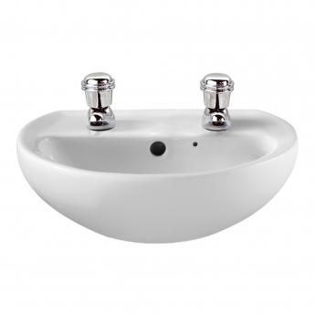 Twyford Alcona Handrinse Basin & Full Pedestal 400mm Wide 2 Tap Hole