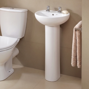 Twyford Alcona Handrinse Basin & Full Pedestal 400mm Wide 2 Tap Hole | Product Image