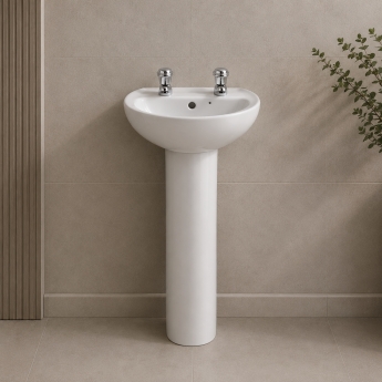 Twyford Alcona Handrinse Basin & Full Pedestal 400mm Wide 2 Tap Hole | Product Image