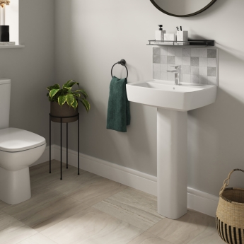 Twyford Alcona Handrinse Basin & Square Full Pedestal 500mm Wide 1 Tap Hole | Product Image