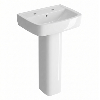 Twyford Alcona Handrinse Basin & Square Full Pedestal 450mm Wide 2 Tap Hole | Product Image