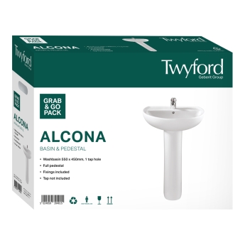 Twyford Alcona Boxed Basin & Pedestal Pack 550mm Wide - 1 Tap Hole | Product Image