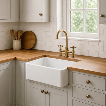 Twyford Belfast Utility Kitchen Sink 225mm D x 610mm L x 455mm W - White | Product Image