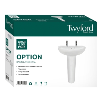 Twyford Option Boxed Basin & Pedestal Pack 550mm Wide - 2 Tap Hole | Product Image