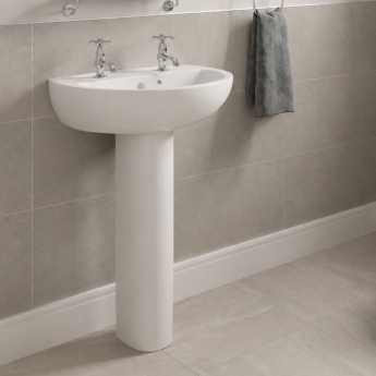 Twyford Option Basin & Full Pedestal 550mm Wide 2 Tap Hole | Product Image
