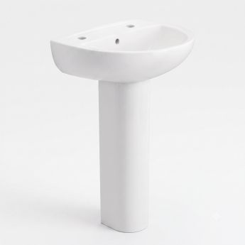 Twyford Option Basin with Full Pedestal 550mm W - 2 Tap Hole | Product Image