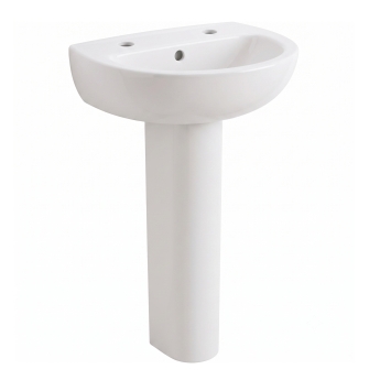 Twyford Option Basin with Full Pedestal 400mm W - 2 Tap Hole | Product Image
