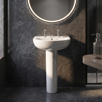 Twyford Option Handrinse Basin with Full Pedestal 400mm Wide 2 Tap Hole | Product Image