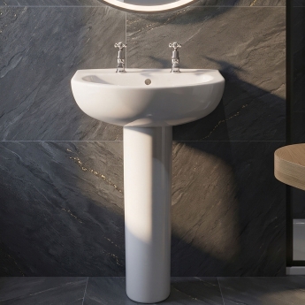 Twyford Option Basin with Full Pedestal 400mm W - 2 Tap Hole | Product Image