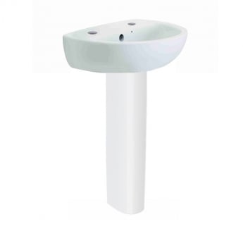 Twyford Option Handrinse Basin with Full Pedestal 400mm Wide 2 Tap Hole
