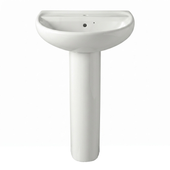 Twyford Sola Basin & Full Pedestal 600mm Wide 1 Tap Hole | Product Image