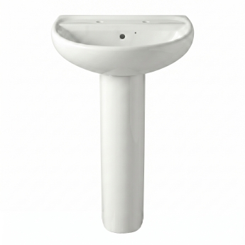 Twyford Sola Basin & Full Pedestal 600mm Wide 2 Tap Hole | Product Image