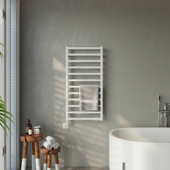 Ultraheat Karnak White Square Tube Electric Designer Heated Towel Rail | Product Image