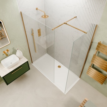 Valo Altitude Brushed Brass 2000mm Walk-In Shower Enclosure | Product Image