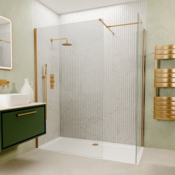 Valo Altitude Brushed Brass 2000mm Walk-In Shower Enclosure | Product Image