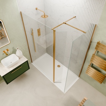 Valo Altitude Brushed Brass 2000mm Walk-In Shower Enclosure with Return Panel | Product Image