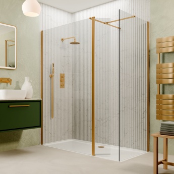 Valo Altitude Brushed Brass 2000mm Walk-In Shower Enclosure with Return Panel | Product Image