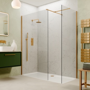 Valo Altitude Brushed Brass 2000mm Walk-In Shower Enclosure | Product Image