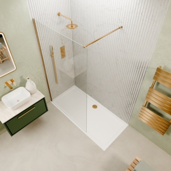 Valo Altitude Brushed Brass 2000mm Wet Room Shower Screen | Product Image