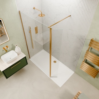 Valo Altitude Brushed Brass 2000mm Wet Room Shower Screen with Return Panel | Product Image