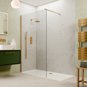 Valo Altitude Brushed Brass 2000mm Wet Room Shower Screen | Product Image