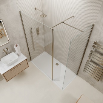 Valo Altitude Brushed Nickel 2000mm Walk-In Shower Enclosure with Return Panel | Product Image