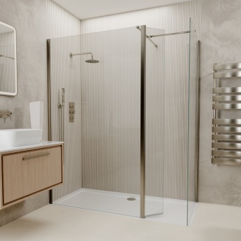 Valo Altitude Brushed Nickel 2000mm Walk-In Shower Enclosure with Return Panel | Product Image