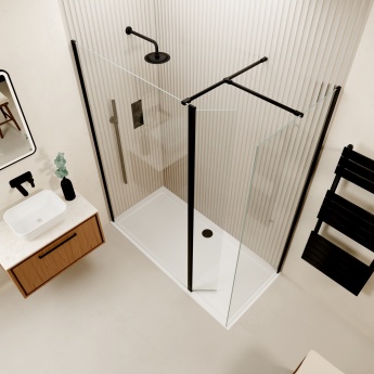 Valo Altitude Matt Black 2000mm Walk-In Shower Enclosure with Return Panel | Product Image