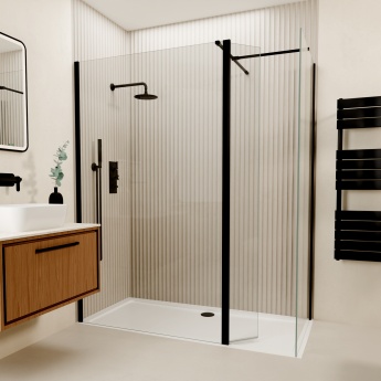 Valo Altitude Matt Black 2000mm Walk-In Shower Enclosure with Return Panel | Product Image