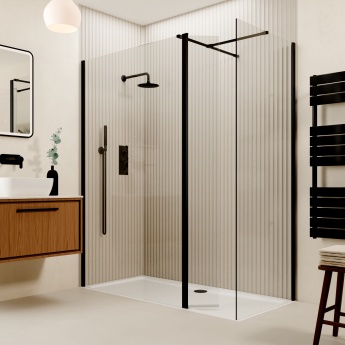 Valo Altitude Matt Black 2000mm Walk-In Shower Enclosure with Return Panel | Product Image