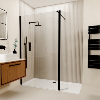 Valo Altitude Matt Black 2000mm Wet Room Shower Screen with Return Panel | Product Image