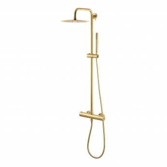 Vema Thermostatic Bar Mixer Shower with Shower Kit + Fixed Head - Brushed Brass