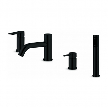 Vema Timea 4-Hole Bath Shower Mixer Tap Pillar Mounted - Matt Black