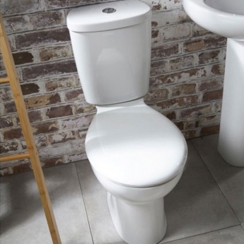 Verona Access Close Coupled Toilet Push Button Cistern - Soft Close Seat