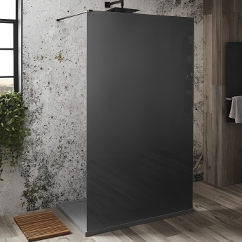 Verona Aquaglass Mono Black Frosted Walk-in Shower Panel 1200mm Wide with Support Bar - 8mm Glass