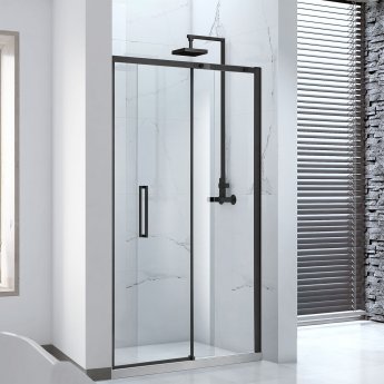 Verona Aquaglass Onyx Black Sliding Shower Door 1400mm Wide - 8mm Glass