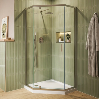 Verona Aquaglass Purity Hinged Door Pentagonal Shower Enclosure with Tray 900mm x 900mm - 6mm Glass | Product Image
