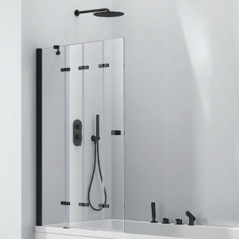 Verona Auriso Matt Black 6mm Frameless 4 Panel Folding Bath Screen 1500mm H x 965mm W | Product Image