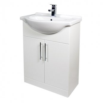 Verona Bianco Floor Standing Vanity Unit and Basin 650mm Wide - Gloss White 1 Tap Hole