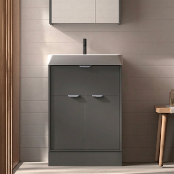 Verona Brivo 600mm 1-Drawer + 2-Door Floor Standing Vanity Unit with Basin | Product Image
