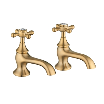 Verona Castello Brushed Brass Basin Taps Pair | Product Image