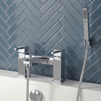 Verona Cubo Chome Pillar Mounted Bath Shower Mixer Tap (inc Kit) | Product Image