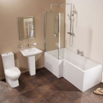 Verona Edge L-Shaped Shower Bath with Front Panel and Screen 1700mm x 850mm